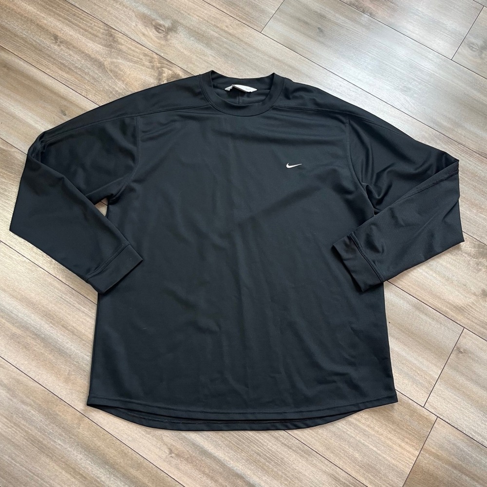 Y2k Nike Mens XL Black Long Sleeve Training Shirt Swoosh Logo Bin J-19